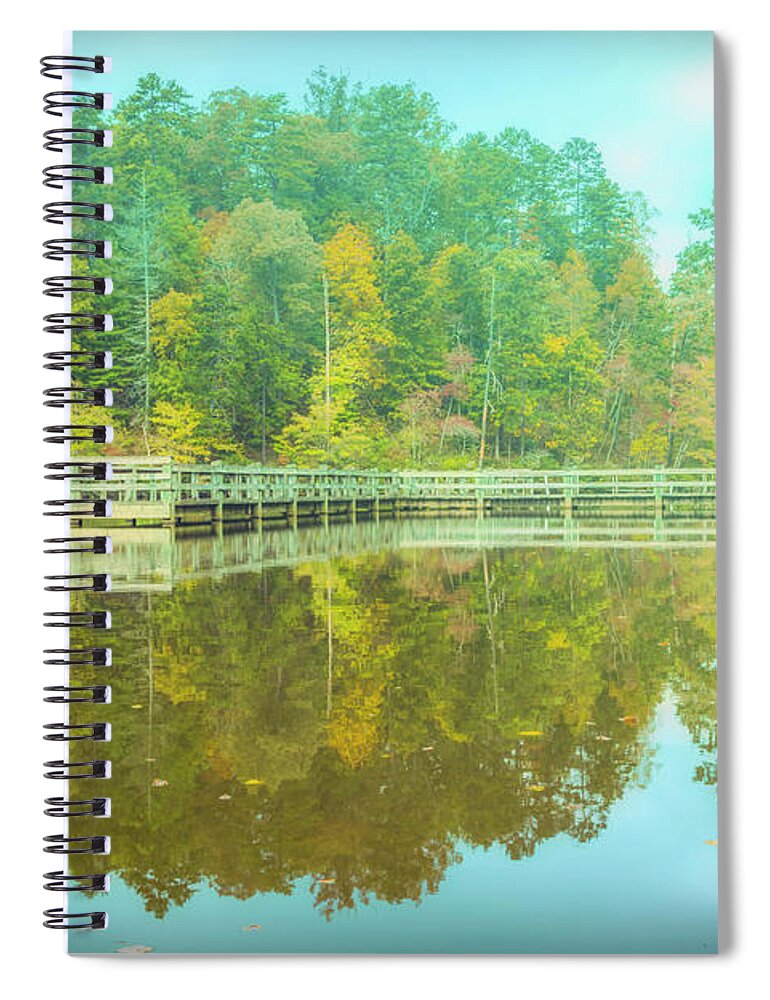 Appalachia Spiral Notebook featuring the photograph Dock Reflections Misty Morning by Debra and Dave Vanderlaan