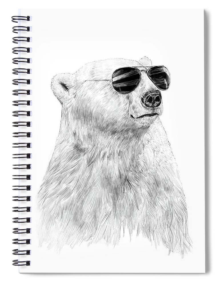 Polar Bear Spiral Notebook featuring the drawing Don't let the sun go down by Balazs Solti