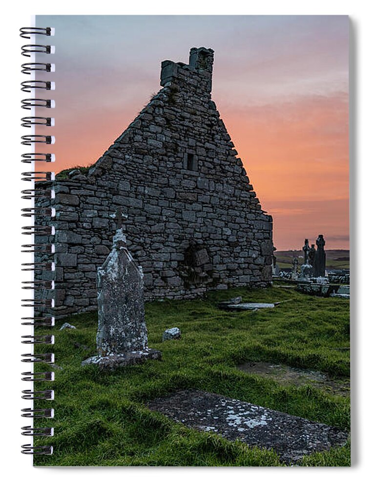 Canon Travel Photography Spiral Notebook featuring the photograph Doolin Ireland Graveyard at Sunrise by John McGraw