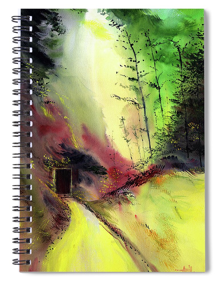 Nature Spiral Notebook featuring the painting Door 3 by Anil Nene