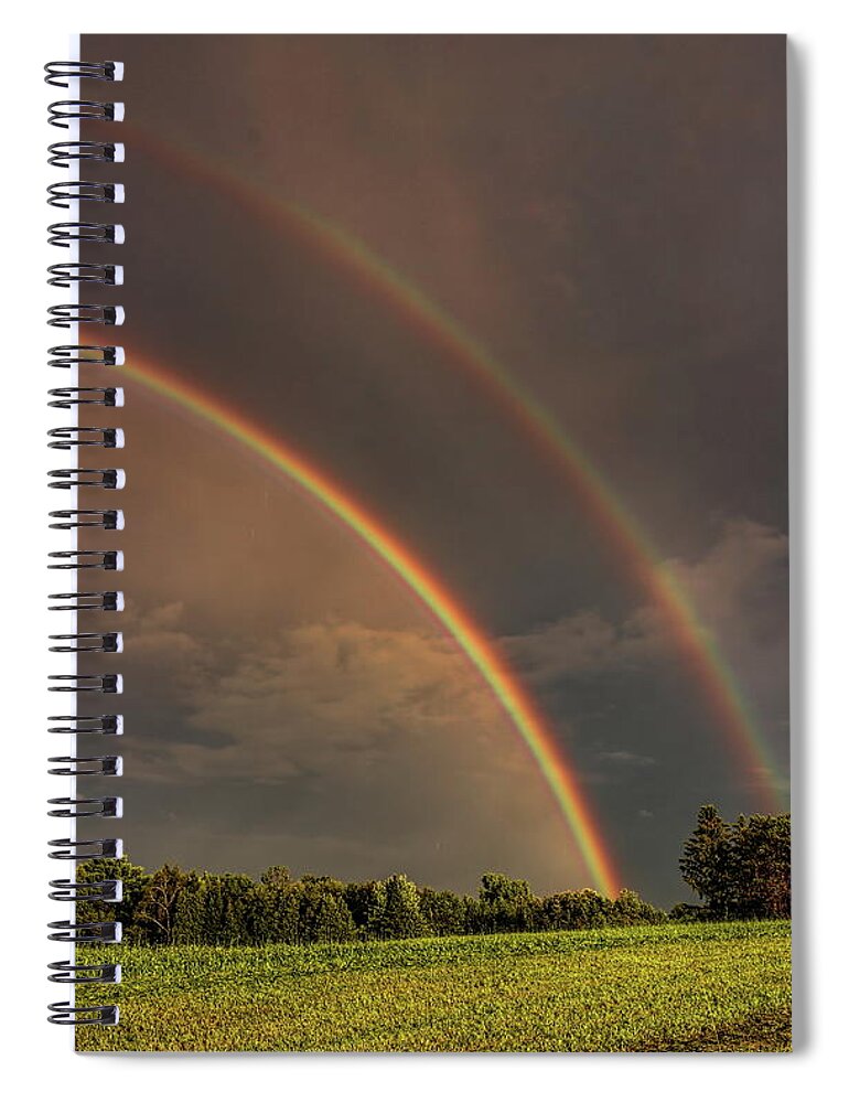 Weather Spiral Notebook featuring the photograph Double Rainbow Over The Hay Field by Dale Kauzlaric