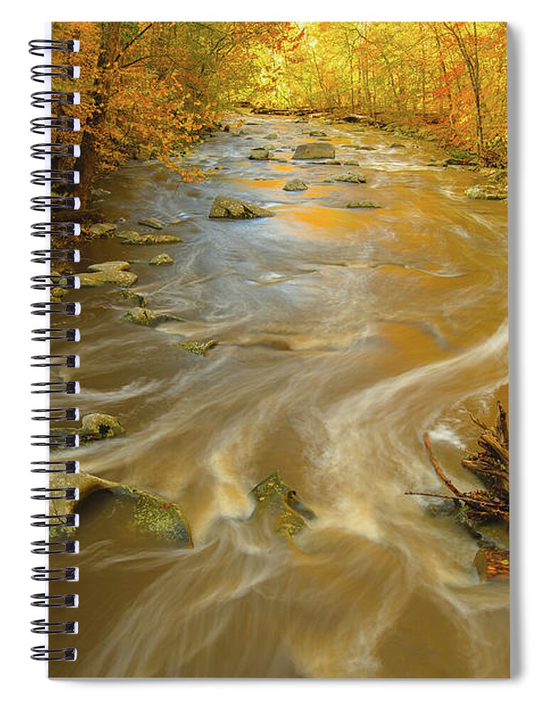 03nov18 Spiral Notebook featuring the photograph Downstream Rock Creek in DC with Fall Colors by Jeff at JSJ Photography