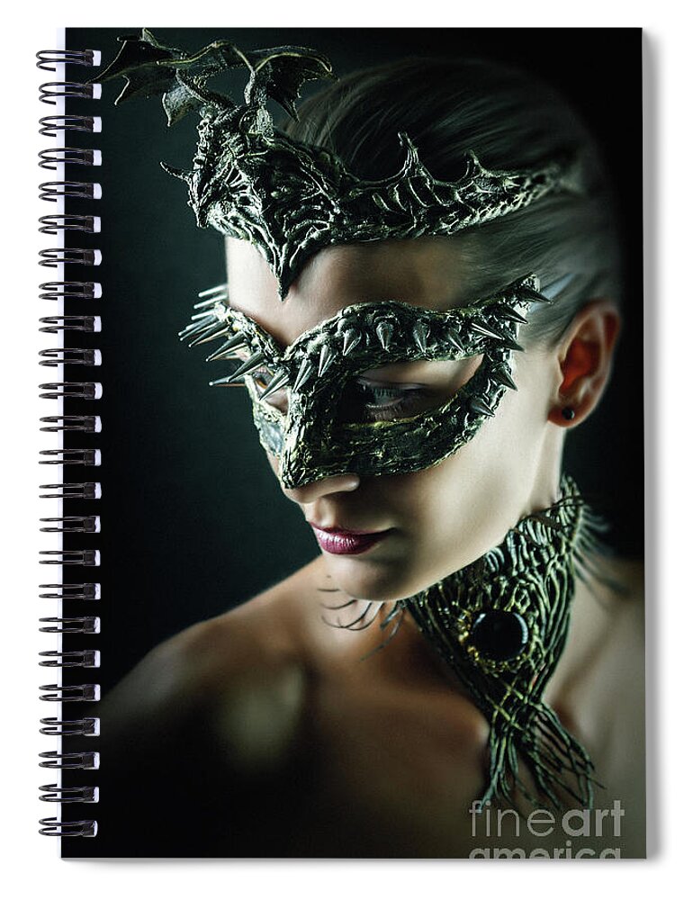 Amazing Mask Spiral Notebook featuring the photograph Dragon Queen Vintage eye mask by Dimitar Hristov