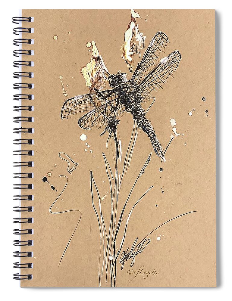 Dragonfly Spiral Notebook featuring the drawing DragonFly Bulb by C F Legette