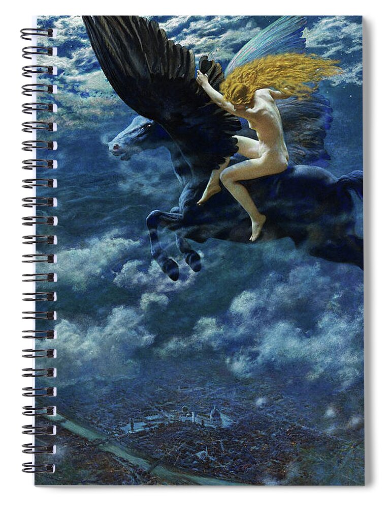 Dream Idyll Spiral Notebook featuring the painting Dream Idyll A Valkyrie by Edward Robert Hughes by Rolando Burbon