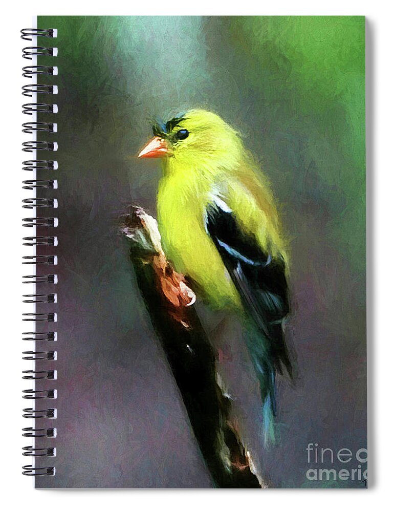 Yellow Finch Spiral Notebook featuring the digital art Dressed To Kill by Tina LeCour