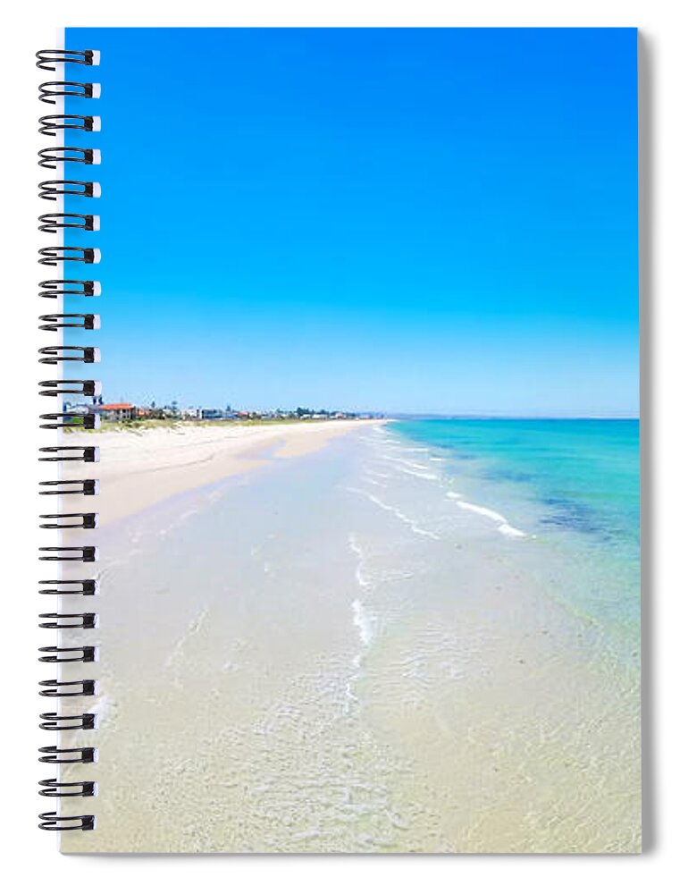 Drone Spiral Notebook featuring the photograph Drone aerial view of wide open white sandy beach by Milleflore Images