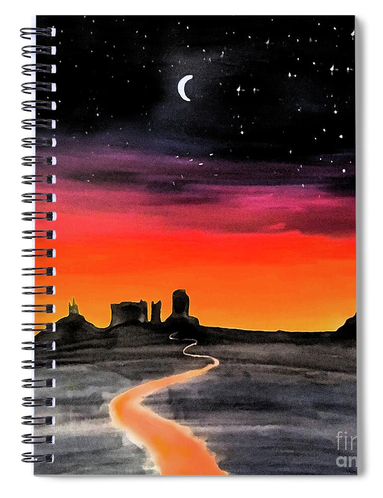 Monument Valley Spiral Notebook featuring the painting dusk in Monument Valley by Shelley Myers