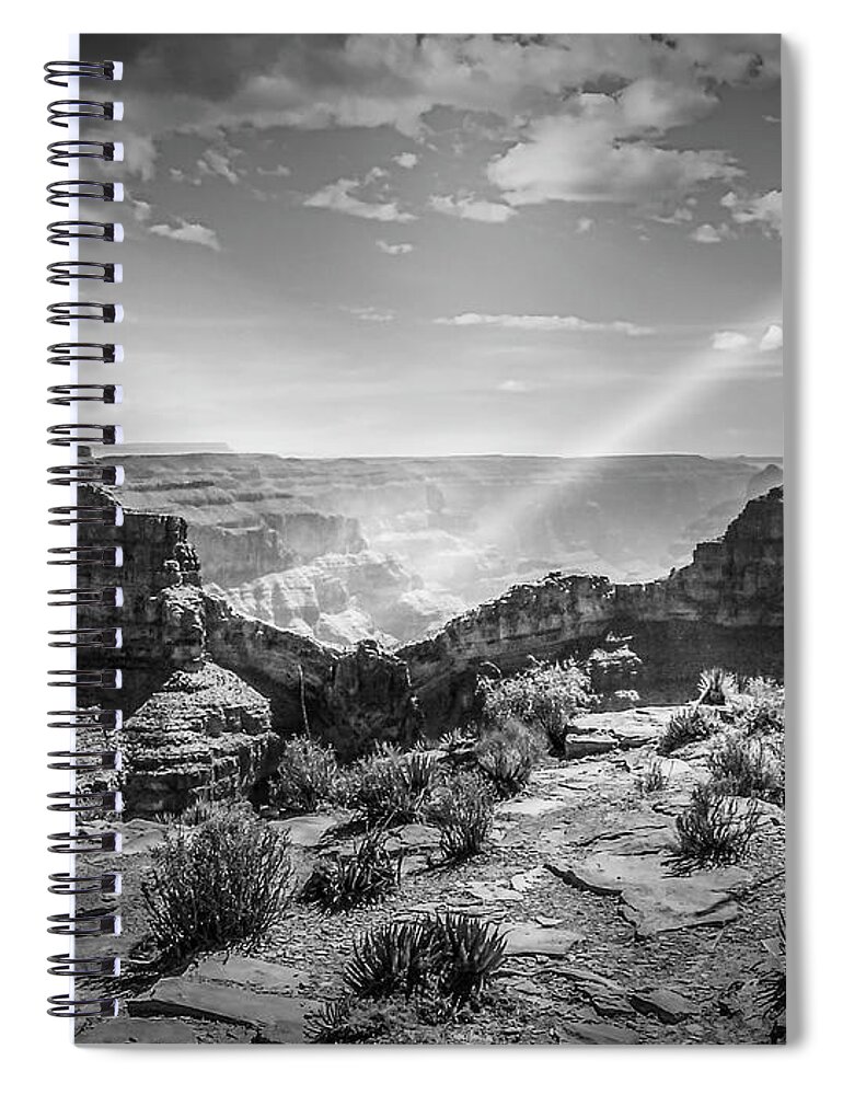 Canyon Eagle Grand Rim Rock The West Abyss Altitude Awesome Bluffs Breathtaking Chasm Cliffs Elevation Escarpment Face Formations Formidable High Black & White Spiral Notebook featuring the digital art Eagle Rock, Grand Canyon in Black and White by Pheasant Run Gallery