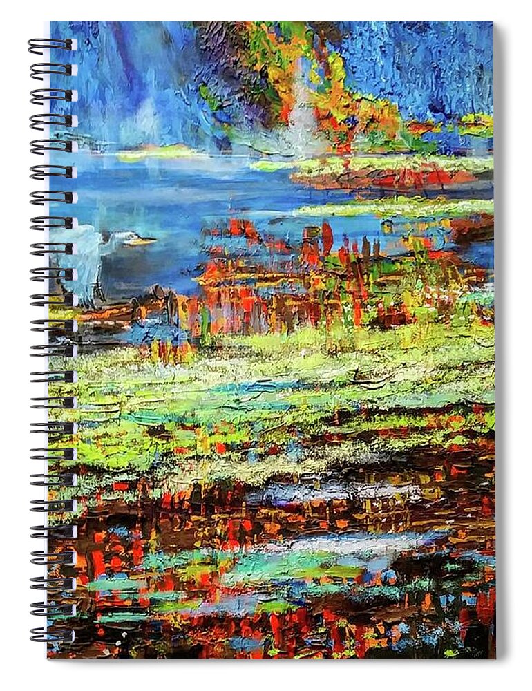 Loon Spiral Notebook featuring the painting Early Morning Lake by Mike Benton