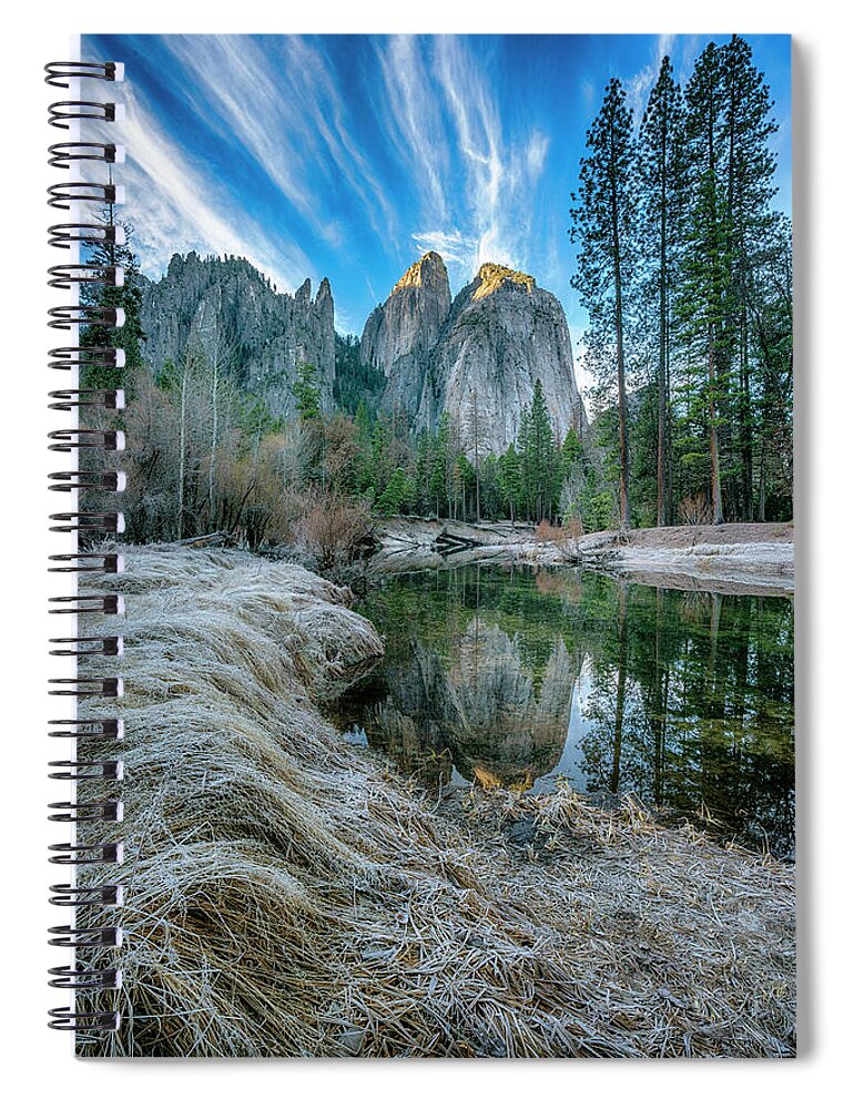 Early Morning Spiral Notebook featuring the photograph Early Morning Reflection on the Merced River Yosemite GRK1772_12202018-HDR by Greg Kluempers