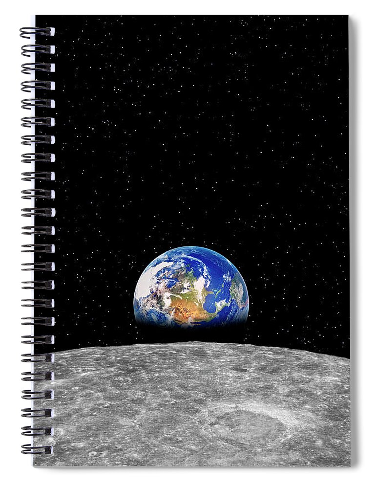 Planetary Moon Spiral Notebook featuring the photograph Earth Rising Over Moon by Rob Atkins