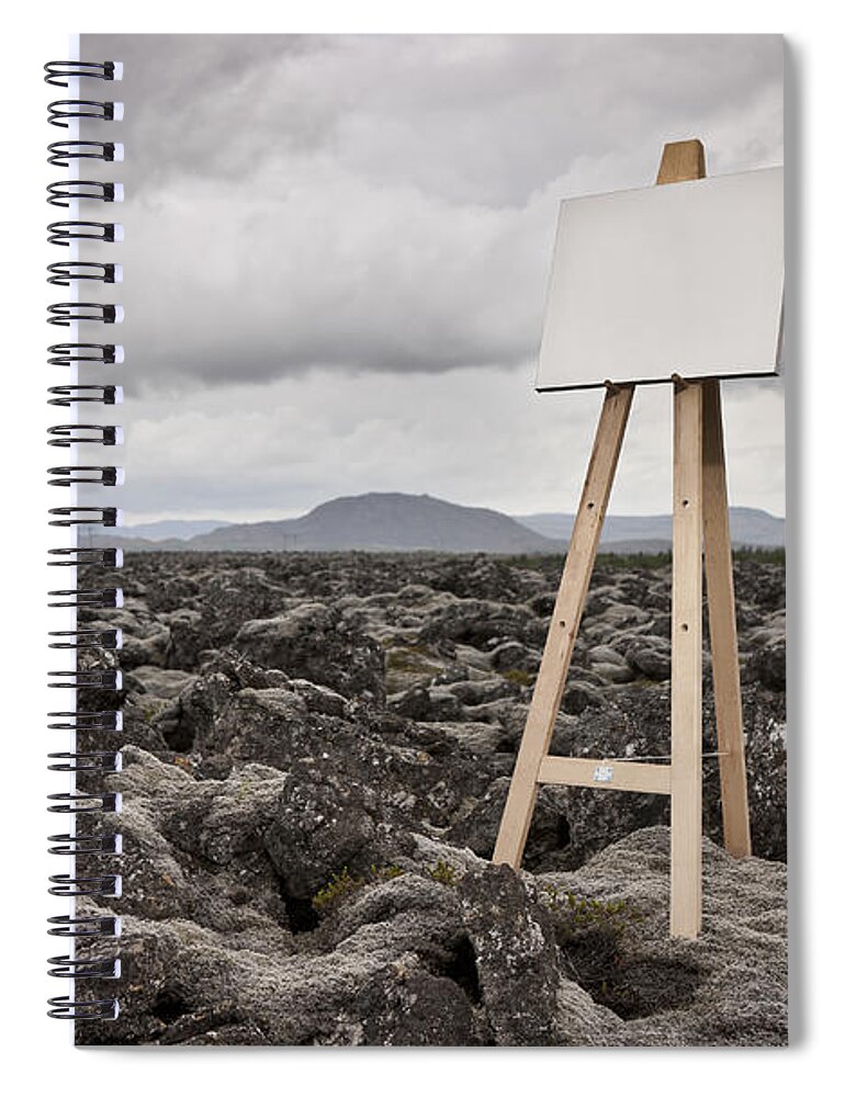 Easel With Blank Canvas In Landscape Spiral Notebook by Arctic-images 