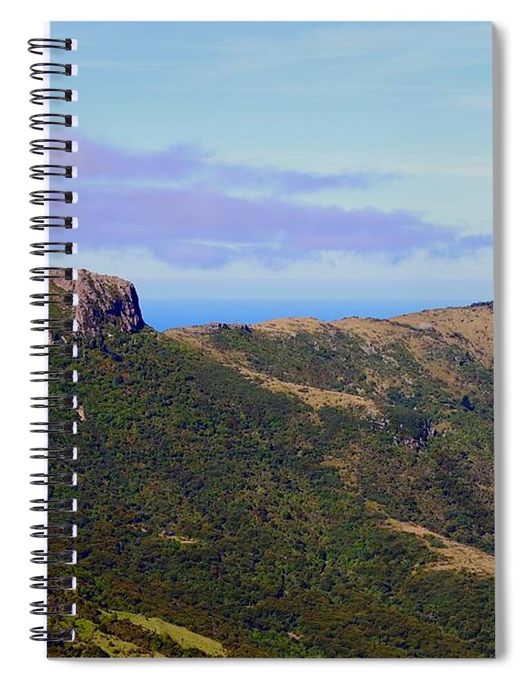  Akaroa Spiral Notebook featuring the photograph Akaroa Caldera Overlooking the South Pacific, New Zealand by Sarah Lilja