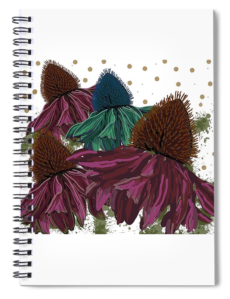 Echinacea Flower Spiral Notebook featuring the drawing Echinacea Flower Skirts by Joan Stratton