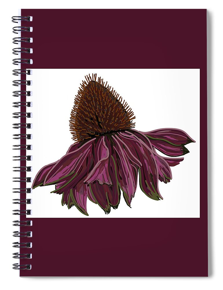 Echinacea Flower Spiral Notebook featuring the drawing Echinacea on White by Joan Stratton