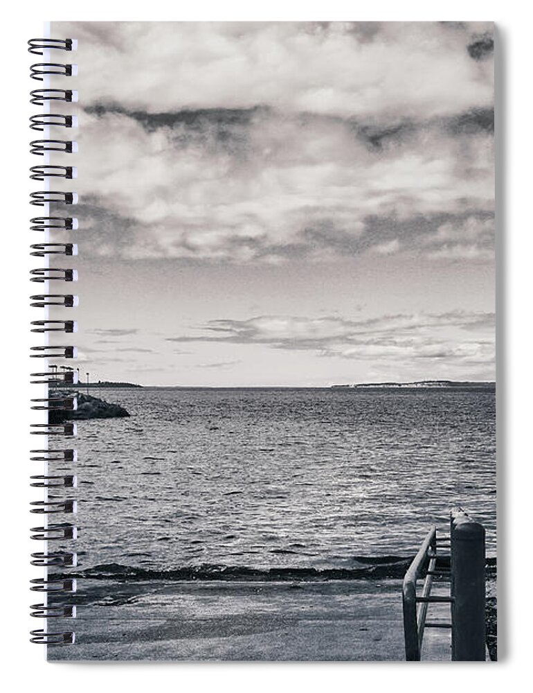 Black And White Spiral Notebook featuring the photograph Edmonds Beach in Black and White by Anamar Pictures