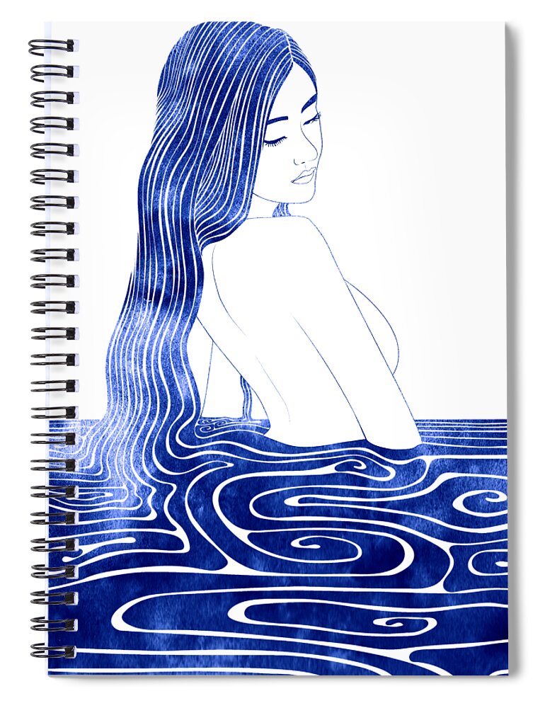 Aqua Spiral Notebook featuring the mixed media Eione by Stevyn Llewellyn