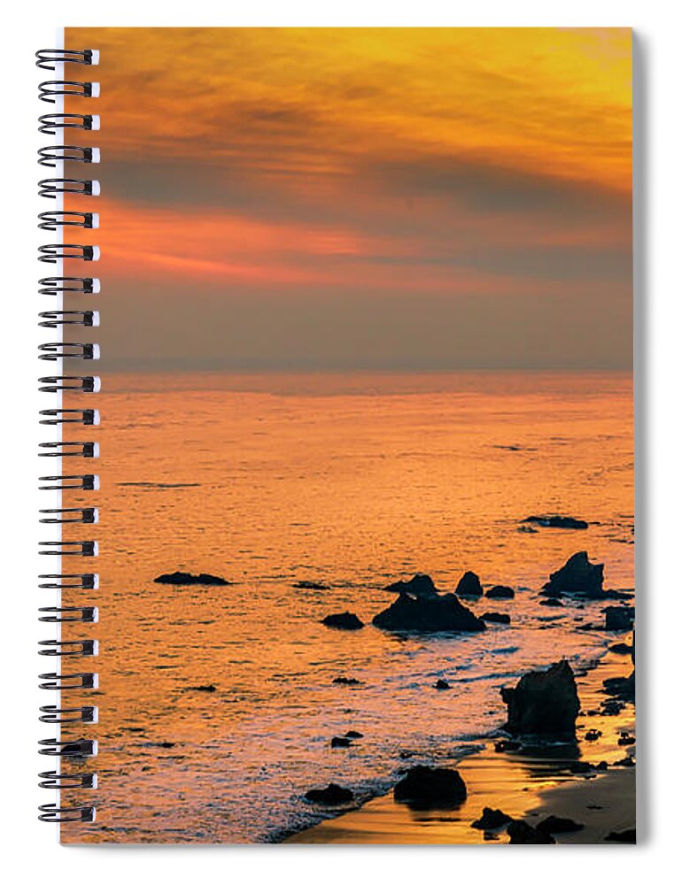 Malibu Sunset Spiral Notebook featuring the photograph El Matador Golden Hour by Gene Parks