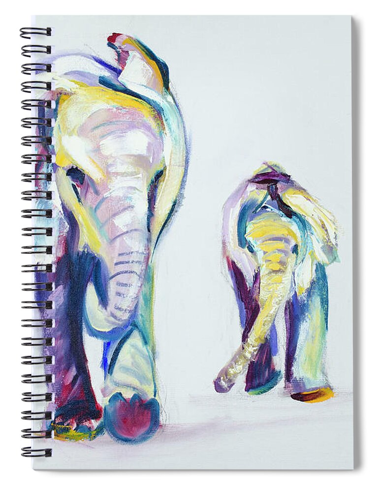 Elephants Spiral Notebook featuring the painting Elephants side by side by Nickie Perrin Paintings