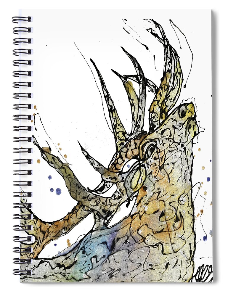 Nature Spiral Notebook featuring the mixed media Elk art print by OLena Art by Lena Owens - OLena Art Vibrant Palette Knife and Graphic Design