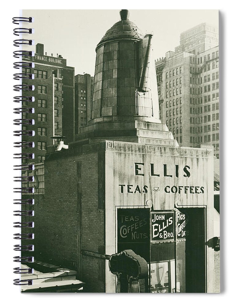 Ellis Teas;and Coffees Spiral Notebook featuring the mixed media Ellis Tea and Coffee Store, 1945 by Jacob Stelman