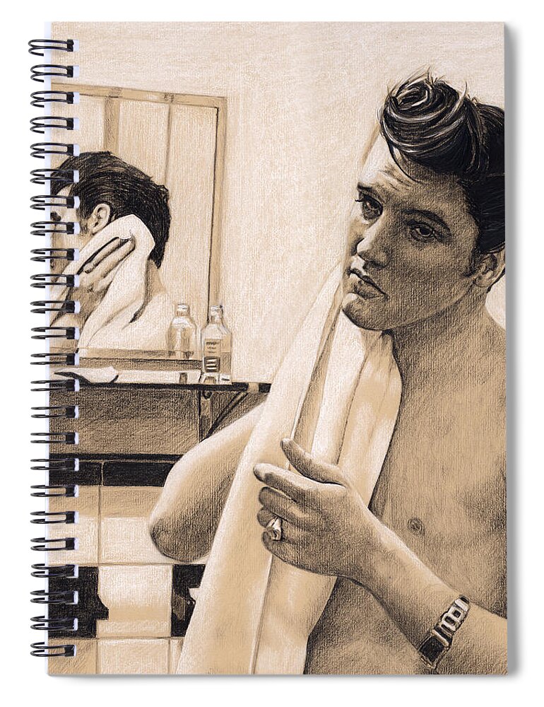 Elvis Spiral Notebook featuring the drawing Elvis in Charcoal #196 by Rob De Vries