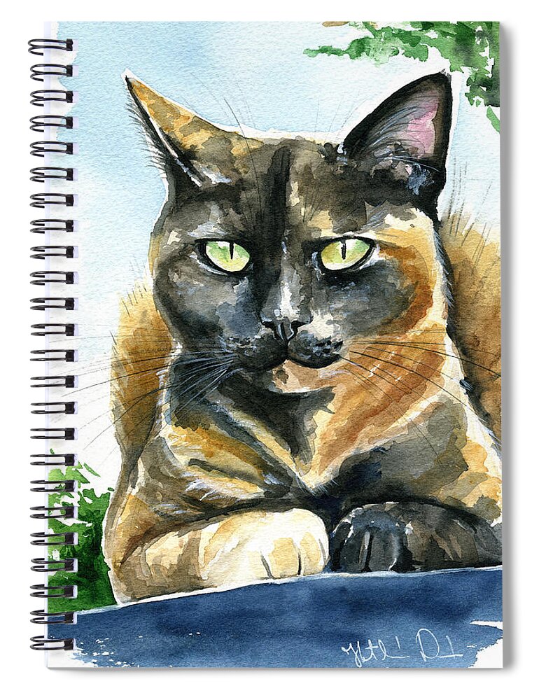 Cat Spiral Notebook featuring the painting Emmy Tortoiseshell Cat Painting by Dora Hathazi Mendes