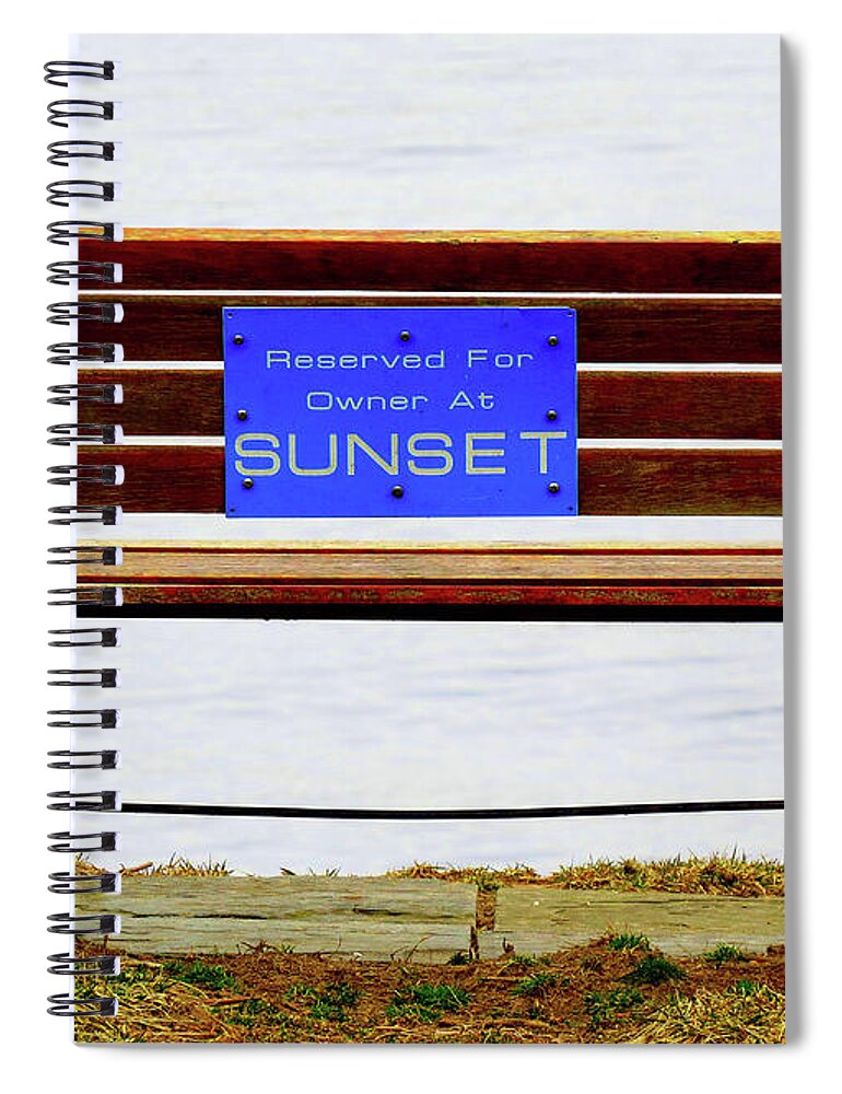 Bench Spiral Notebook featuring the photograph Empty Bench Waiting for Sunset by Linda Stern
