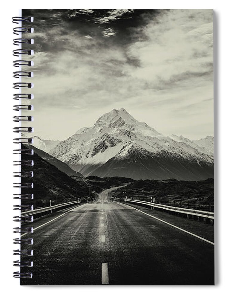 Tranquility Spiral Notebook featuring the photograph Empty Road With Mount Cook In by Billy Bedford