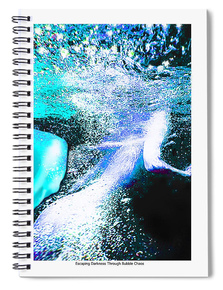 Underwater Spiral Notebook featuring the digital art Escaping the Darkness through bubble Chaos by Leo Malboeuf
