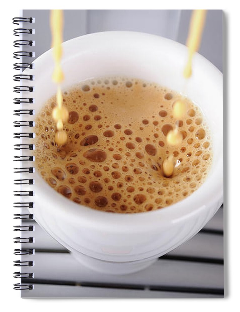 Coffee Maker Spiral Notebook featuring the photograph Espresso Pouring Into Cup by Gm Stock Films
