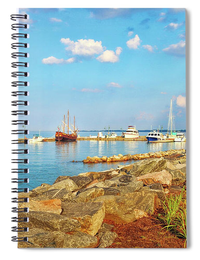 Yorktown Spiral Notebook featuring the photograph Evening at Riverwalk Landing in Yorktown Virginia by Ola Allen