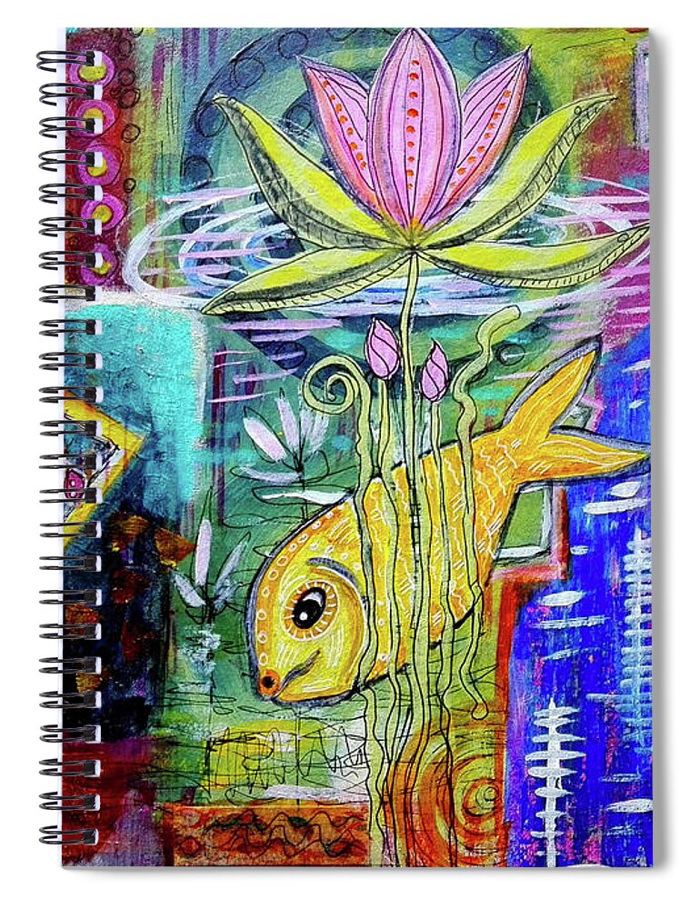 Evening Spiral Notebook featuring the mixed media Evening by the Pond by Mimulux Patricia No