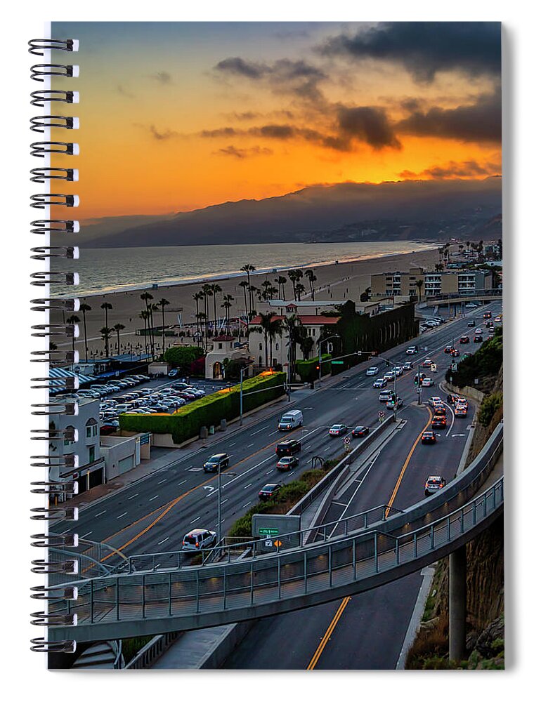 Sunset Spiral Notebook featuring the photograph Evening Commuters Crossing Over Pacific Coast Highway - Square by Gene Parks