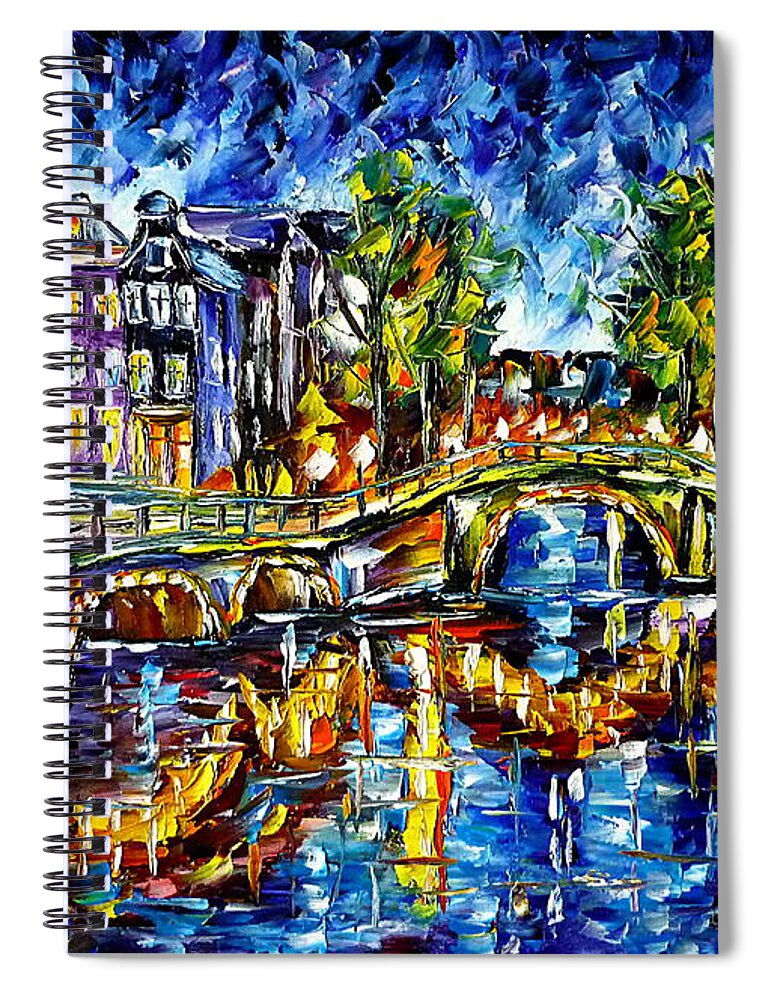 Holland Painting Spiral Notebook featuring the painting Evening Mood In Amsterdam by Mirek Kuzniar