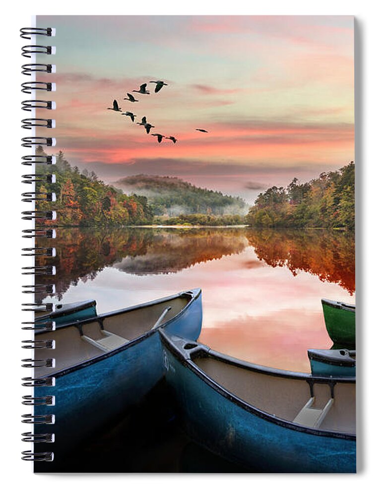 Boats Spiral Notebook featuring the photograph Evening on the Lake by Debra and Dave Vanderlaan