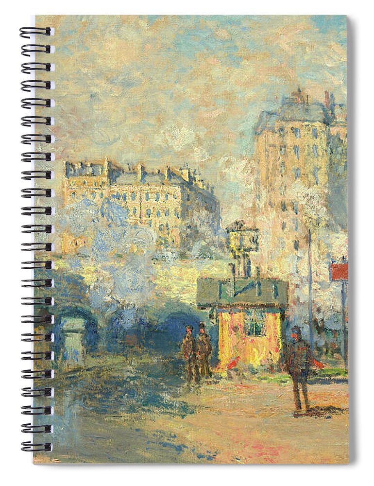Monet Spiral Notebook featuring the painting Exterior of Saint Lazare station, sunlight effect, 1877 by Claude Monet