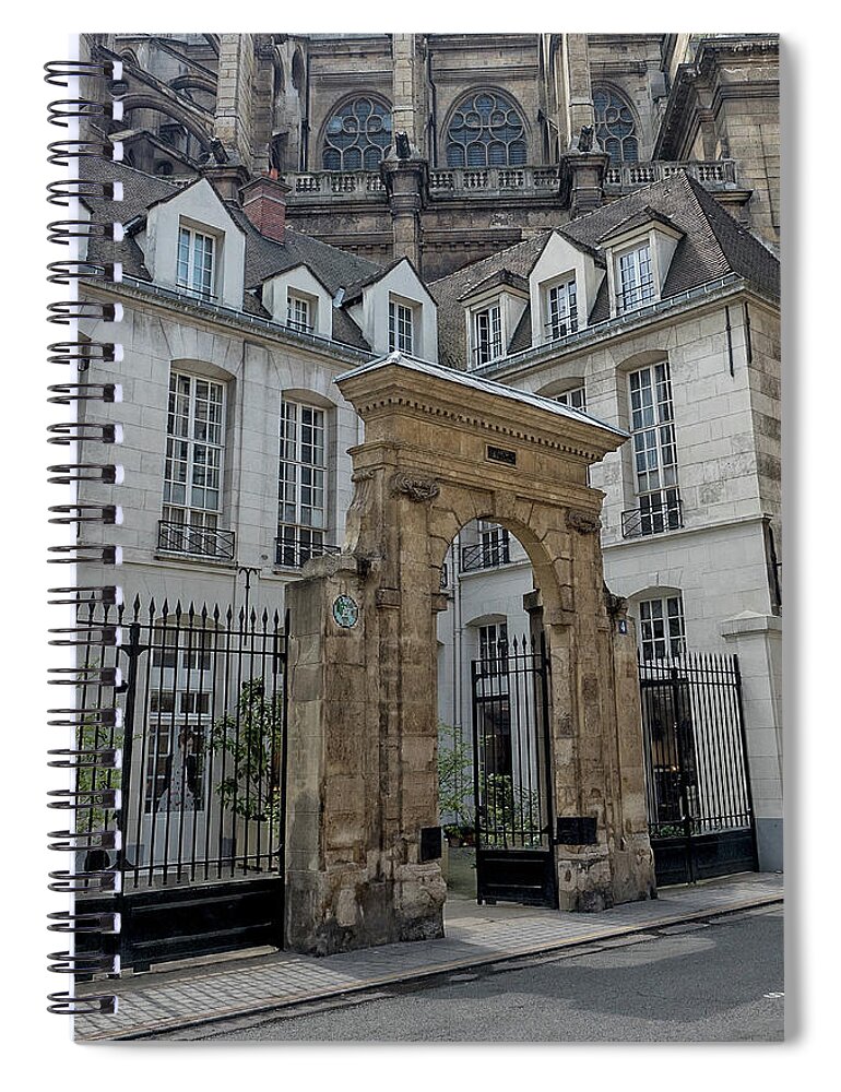Facade Spiral Notebook featuring the photograph Facade on Rue des Rosiers by Gary Karlsen