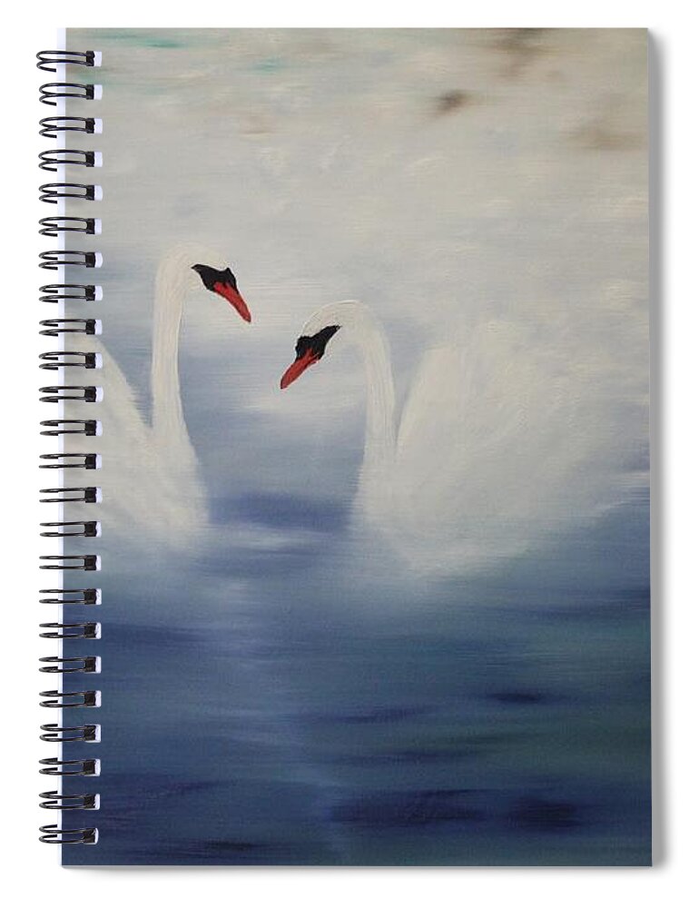 Swans Spiral Notebook featuring the painting Fading Swans by Berlynn