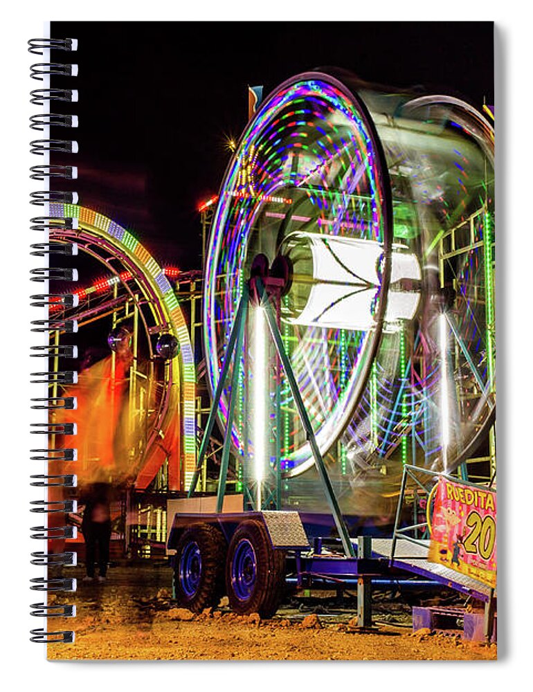 Fair Spiral Notebook featuring the photograph Fair rides at night by Julieta Belmont