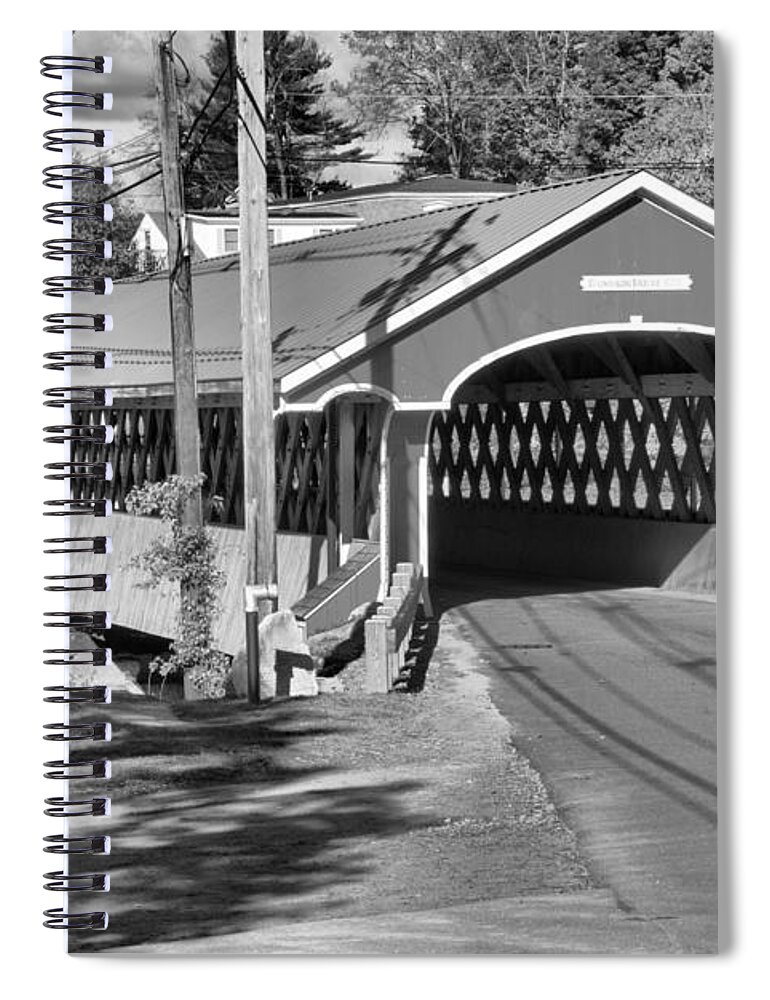 Thompson Covered Bridge Spiral Notebook featuring the photograph Fall Colors At The West Swanzey Covered Bridge Black And White by Adam Jewell