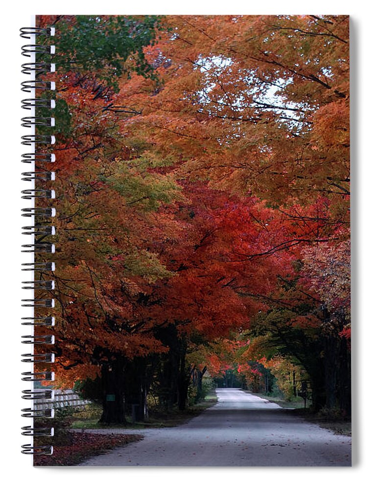 Back Road Spiral Notebook featuring the photograph Fall Colors White Fence by David T Wilkinson