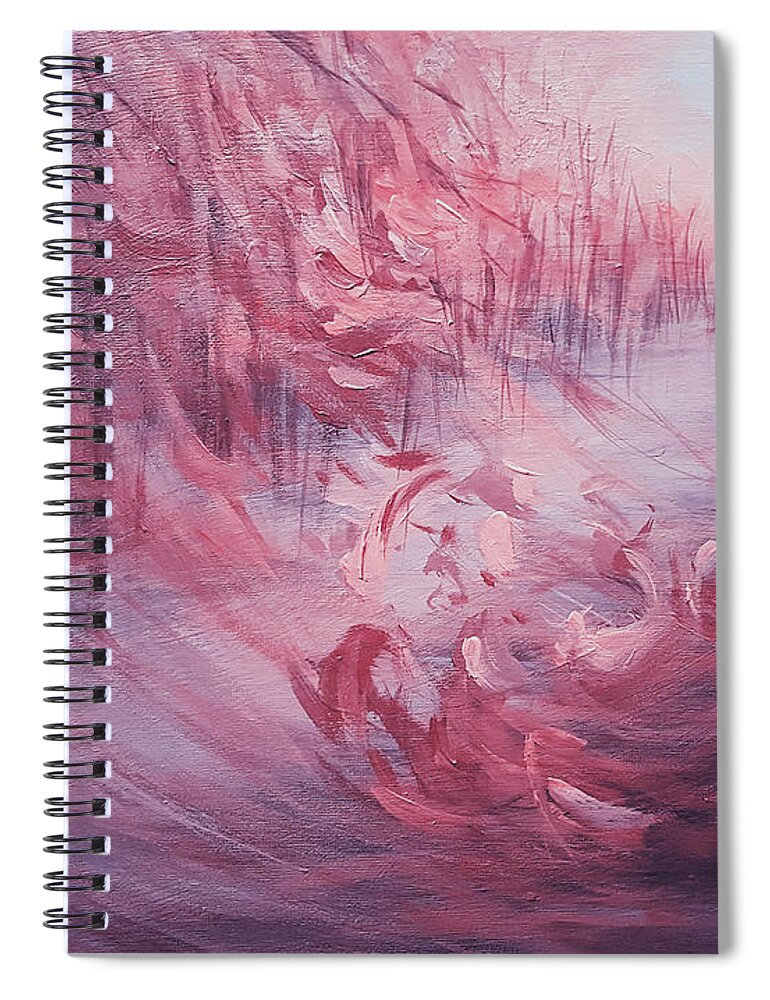 Autumn Spiral Notebook featuring the painting Fall Flurry - Purple by Yoonhee Ko