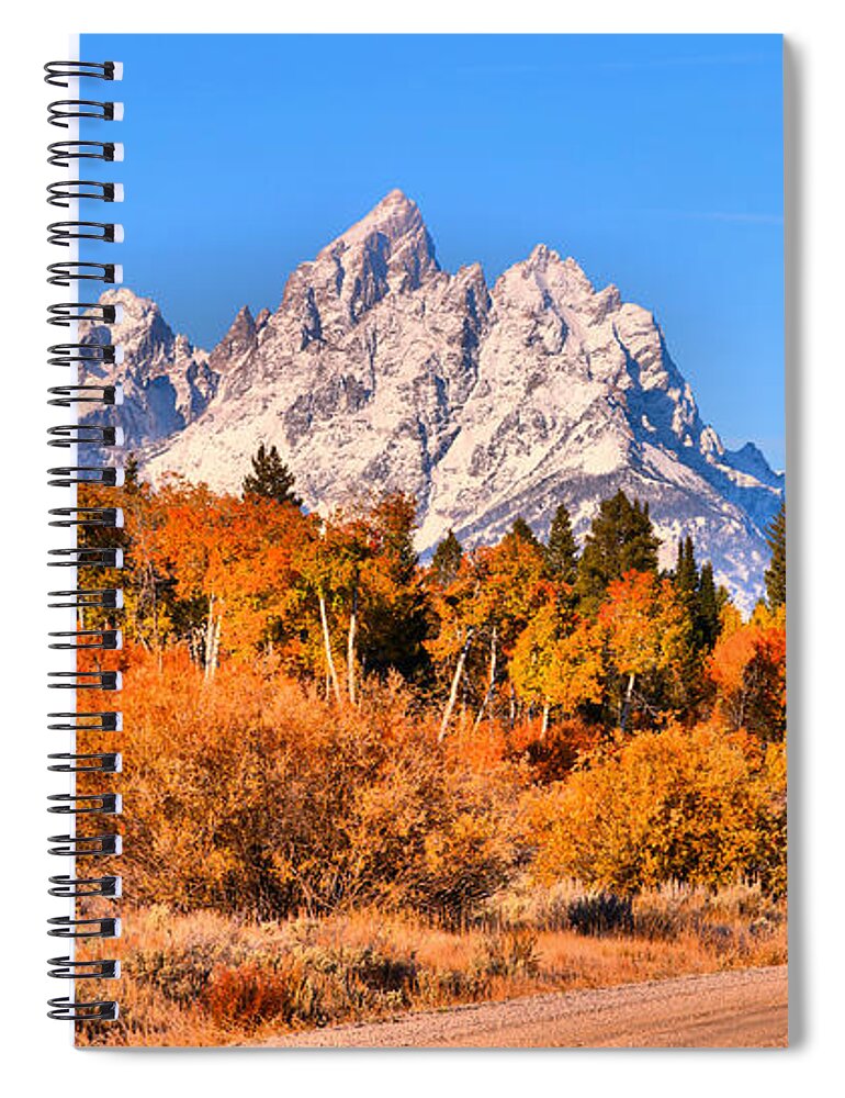 Grand Teton Spiral Notebook featuring the photograph Fall Foliage Under The Cathedral Group by Adam Jewell