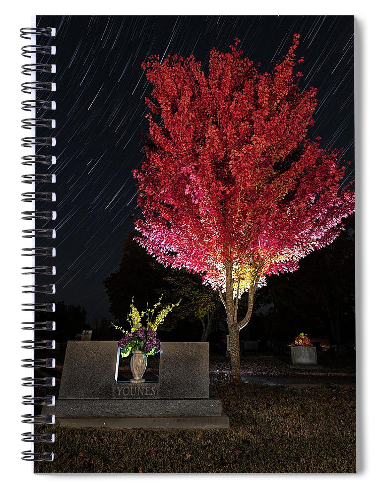 Fall Colors Spiral Notebook featuring the photograph Fall Red at Maplewood Cemetery by Hal Mitzenmacher