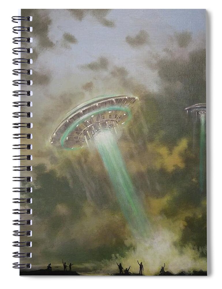  Ufo Spiral Notebook featuring the painting Farewell to the Visitors by Tom Shropshire