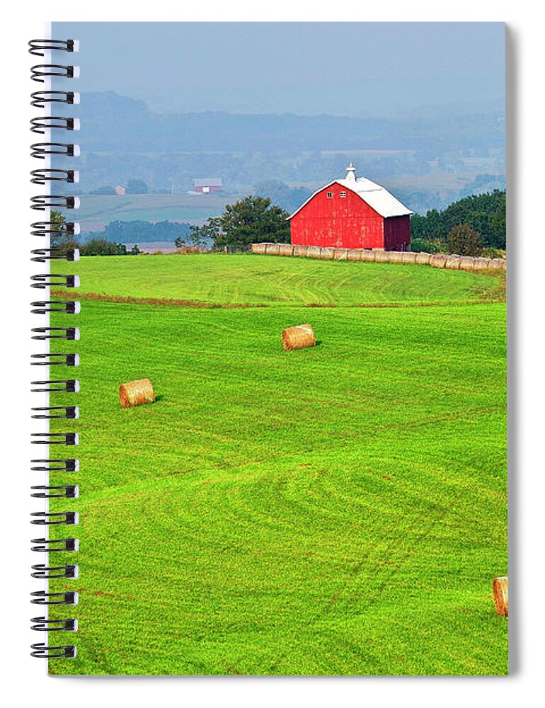 Estock Spiral Notebook featuring the digital art Farm With Red Barn, Iowa by Heeb Photos