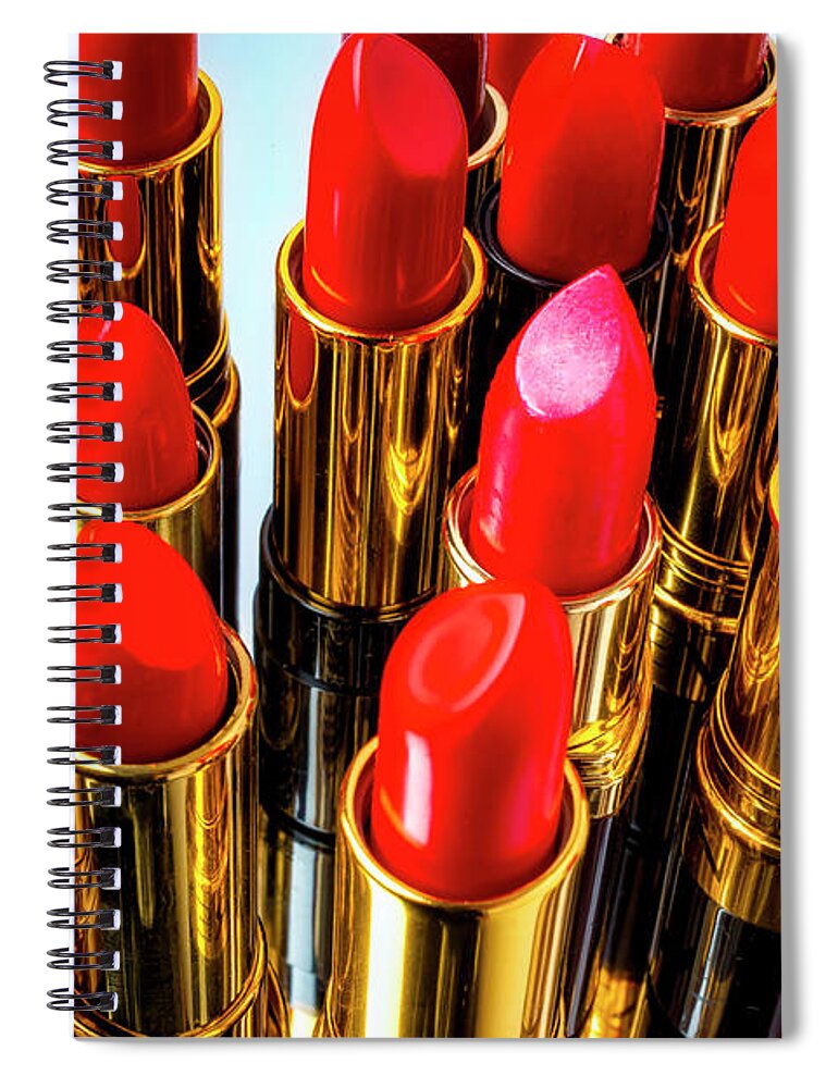 Cosmetics Spiral Notebook featuring the photograph Fashionable Red Lipstick by Garry Gay