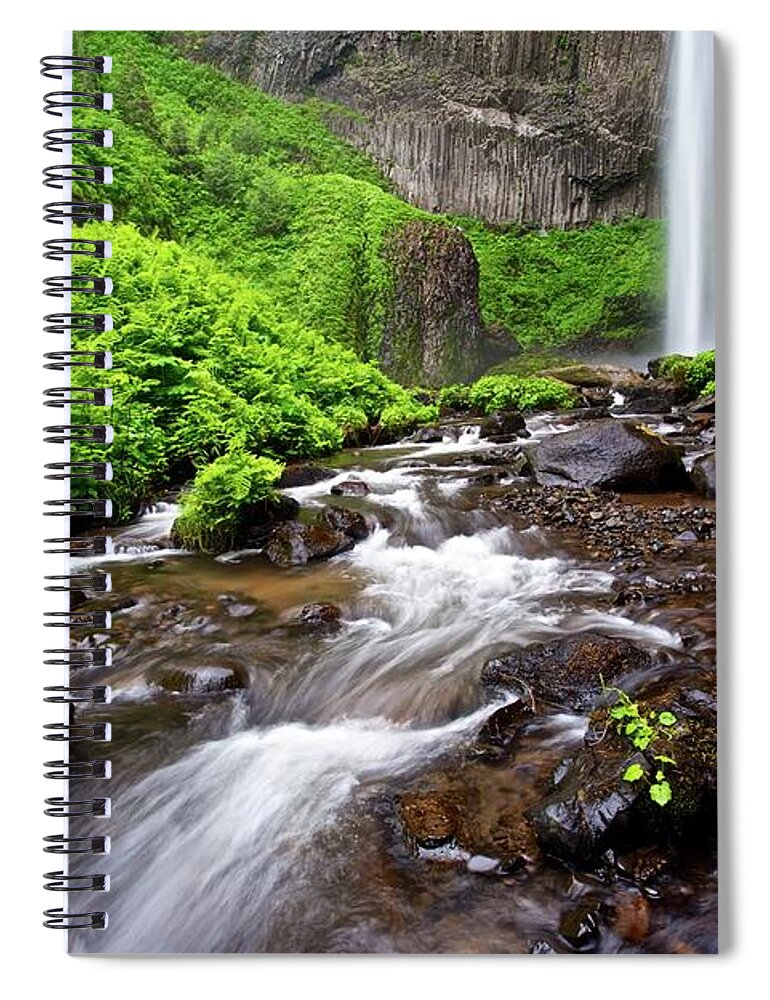 Grass Spiral Notebook featuring the photograph Father And Child Watching Waterfall by Kirk Lougheed